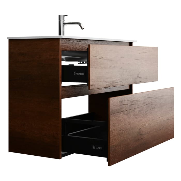 burgbad Lin20 Waschtischunterschrank mit Mineralguss-Waschtisch 82 cm, 2 Auszüge