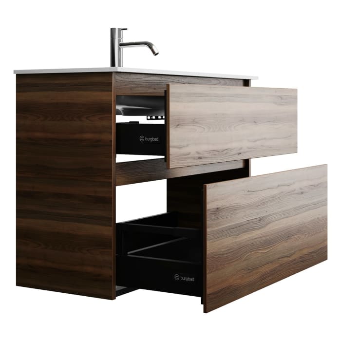 burgbad Lin20 Waschtischunterschrank mit Mineralguss-Waschtisch 82 cm, 2 Auszüge