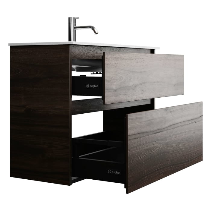 burgbad Lin20 Waschtischunterschrank mit Mineralguss-Waschtisch 82 cm, 2 Auszüge