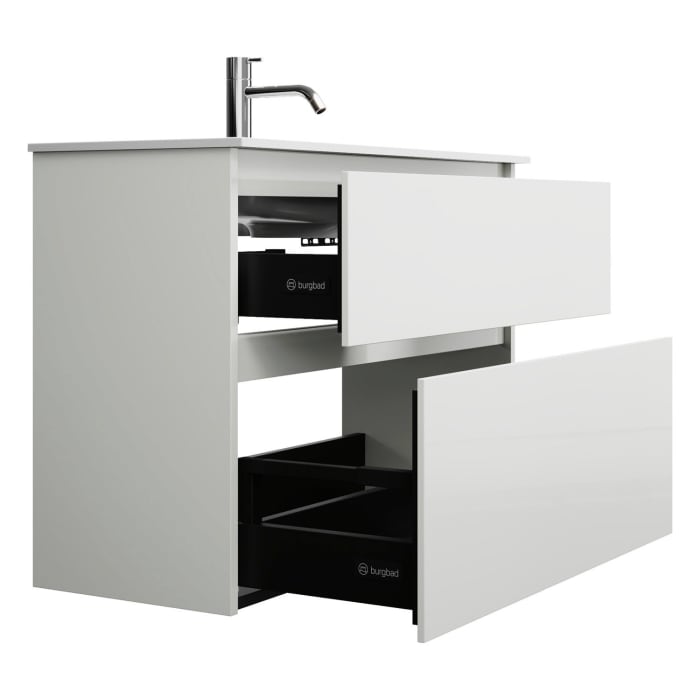 burgbad Lin20 Waschtischunterschrank mit Mineralguss-Waschtisch 82 cm, 2 Auszüge