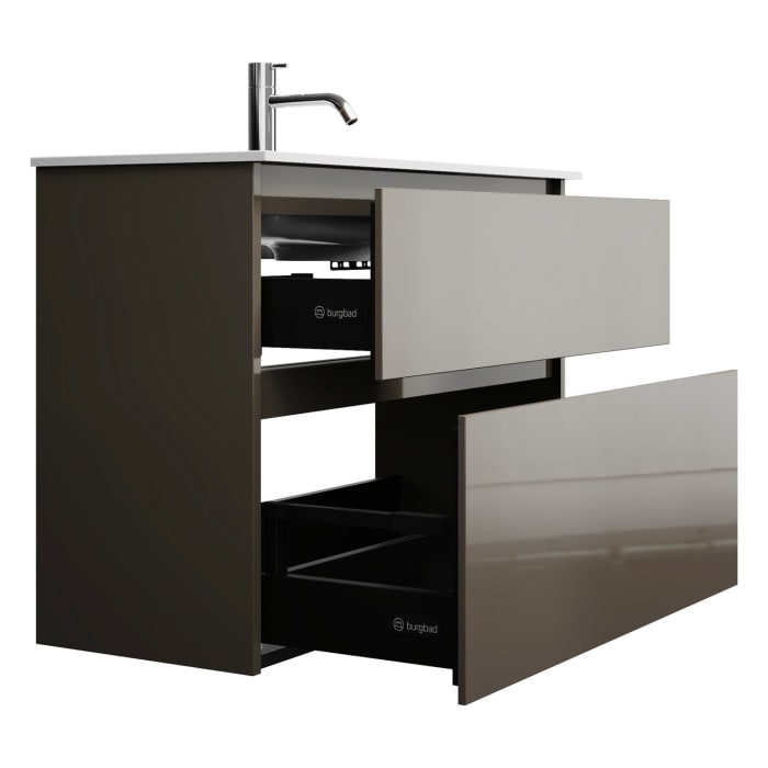 burgbad Lin20 Waschtischunterschrank mit Mineralguss-Waschtisch 82 cm, 2 Auszüge