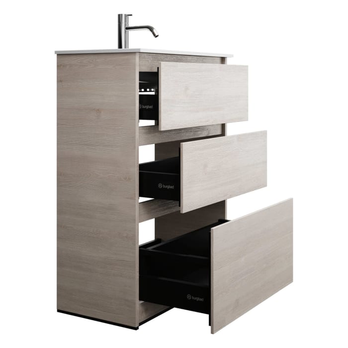 burgbad Lin20 Waschtischunterschrank mit Mineralguss-Waschtisch 62 cm, 3 Auszüge