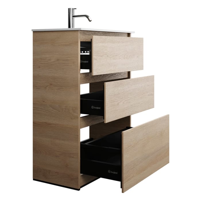 burgbad Lin20 Waschtischunterschrank mit Mineralguss-Waschtisch 62 cm, 3 Auszüge