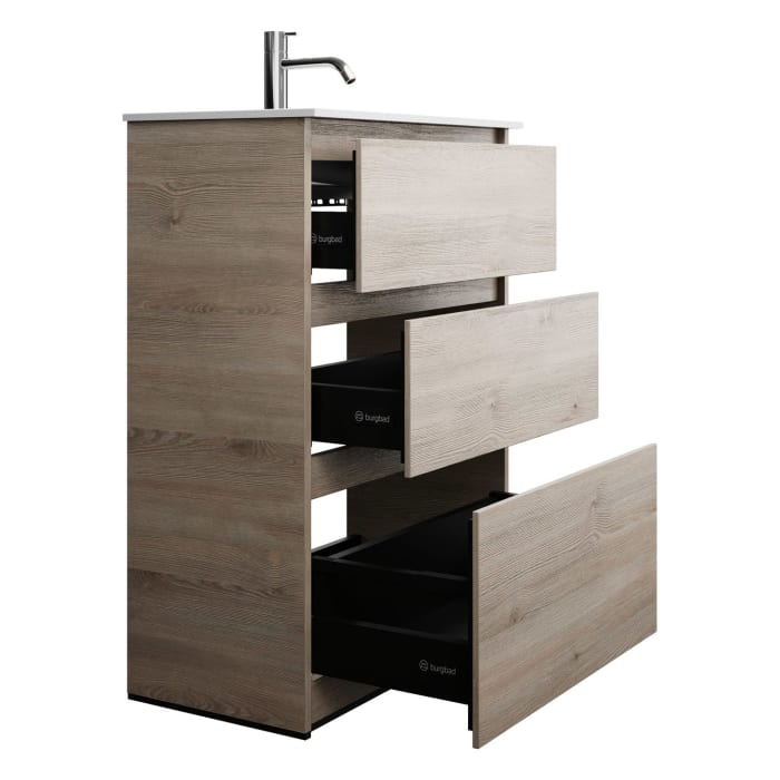 burgbad Lin20 Waschtischunterschrank mit Mineralguss-Waschtisch 62 cm, 3 Auszüge