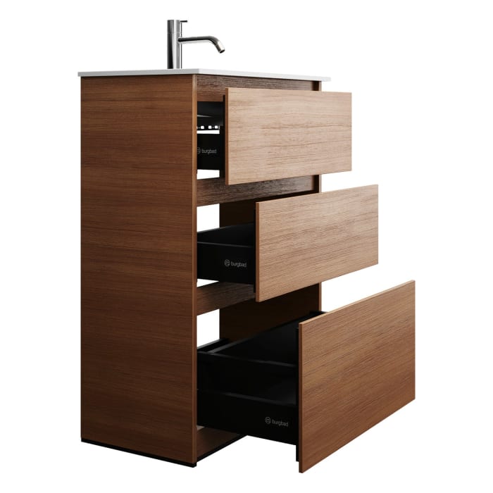 burgbad Lin20 Waschtischunterschrank mit Mineralguss-Waschtisch 62 cm, 3 Auszüge