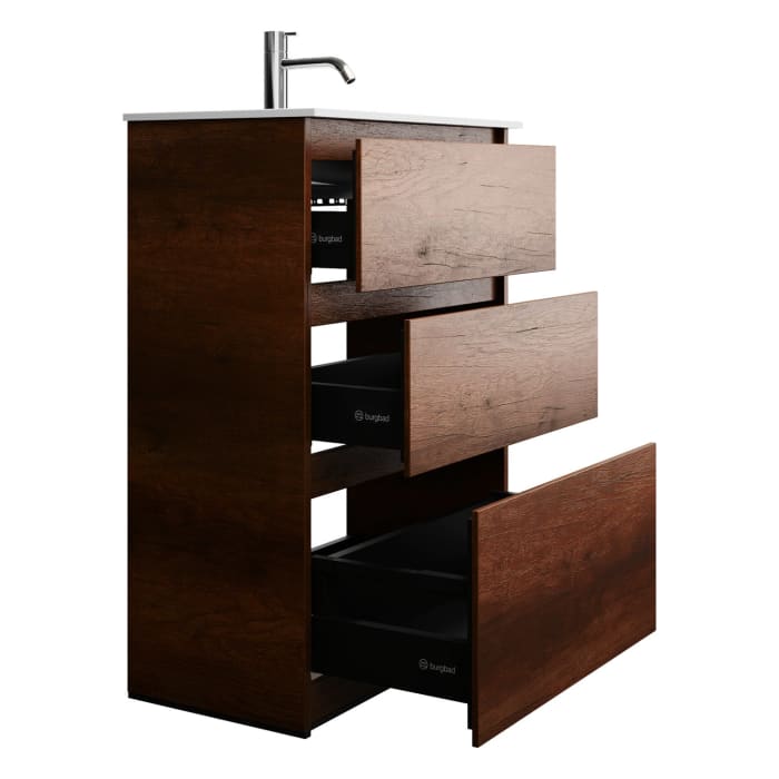 burgbad Lin20 Waschtischunterschrank mit Mineralguss-Waschtisch 62 cm, 3 Auszüge