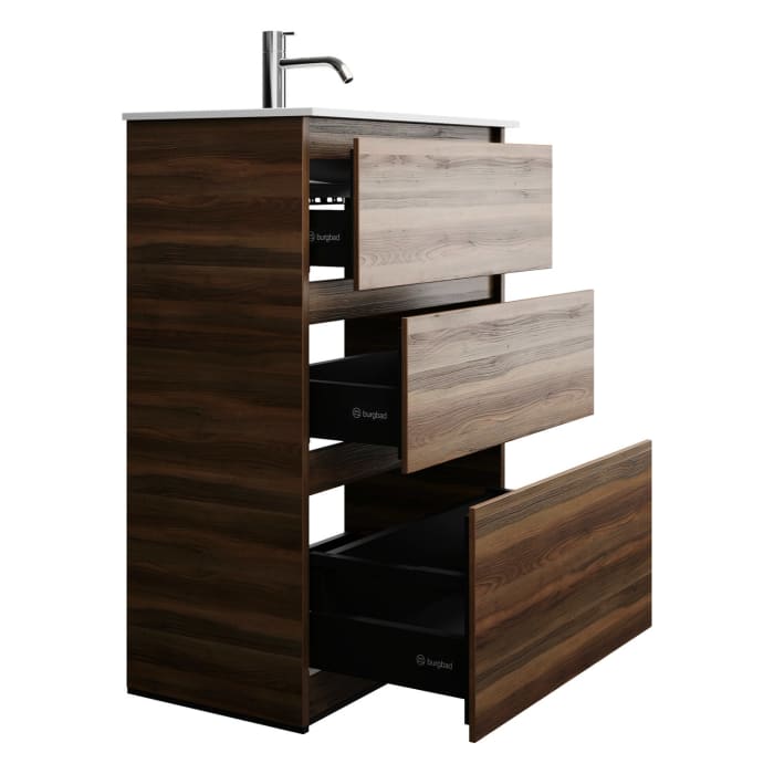 burgbad Lin20 Waschtischunterschrank mit Mineralguss-Waschtisch 62 cm, 3 Auszüge