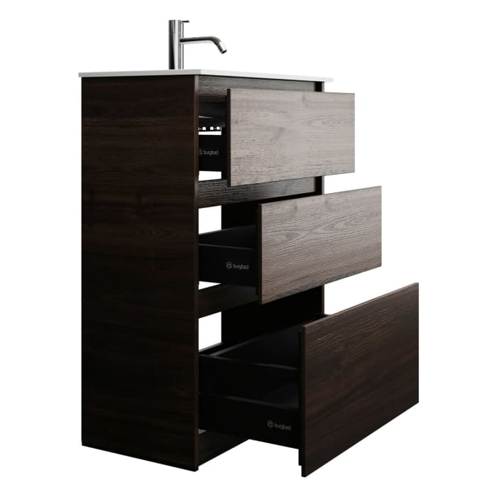 burgbad Lin20 Waschtischunterschrank mit Mineralguss-Waschtisch 62 cm, 3 Auszüge