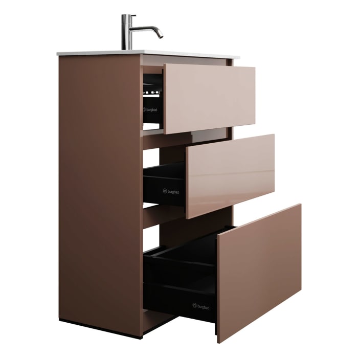 burgbad Lin20 Waschtischunterschrank mit Mineralguss-Waschtisch 62 cm, 3 Auszüge