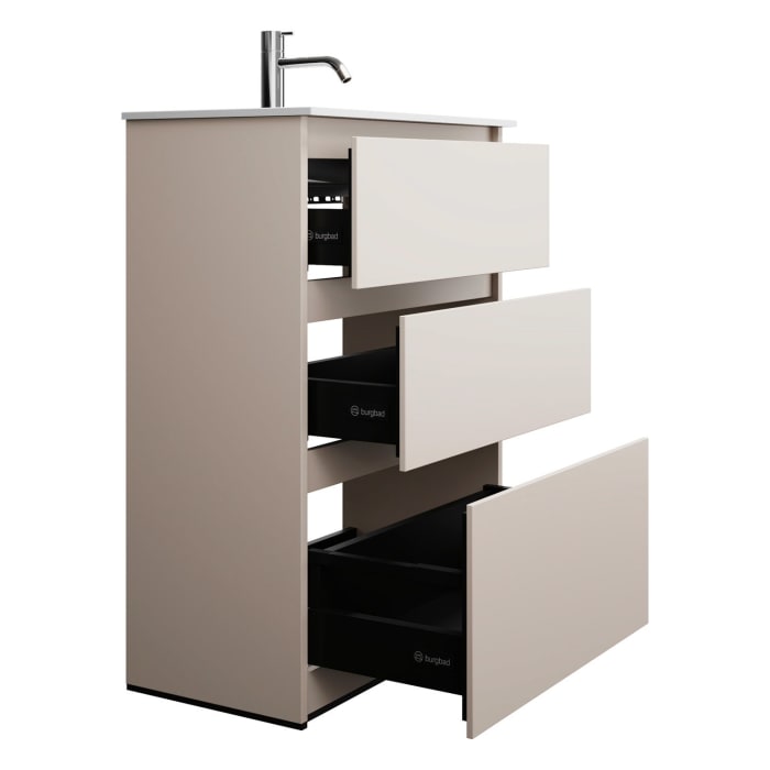 burgbad Lin20 Waschtischunterschrank mit Mineralguss-Waschtisch 62 cm, 3 Auszüge