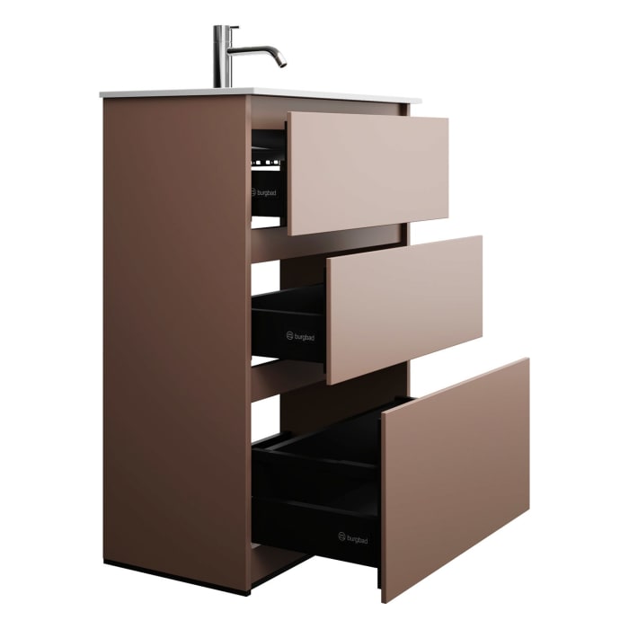 burgbad Lin20 Waschtischunterschrank mit Mineralguss-Waschtisch 62 cm, 3 Auszüge