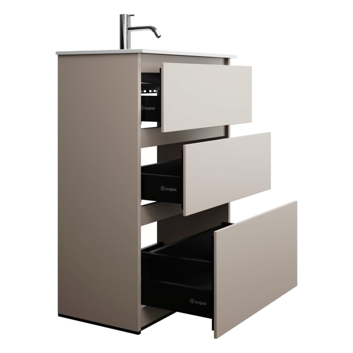 burgbad Lin20 Waschtischunterschrank mit Mineralguss-Waschtisch 62 cm, 3 Auszüge