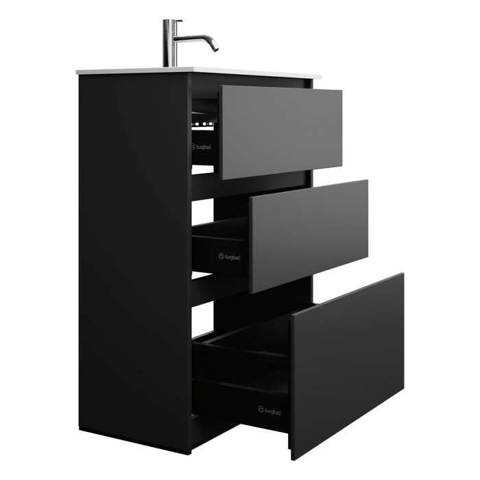 burgbad Lin20 Waschtischunterschrank mit Mineralguss-Waschtisch 62 cm, 3 Auszüge