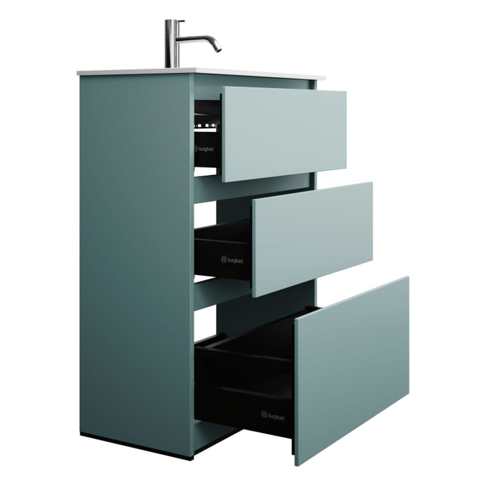 burgbad Lin20 Waschtischunterschrank mit Mineralguss-Waschtisch 62 cm, 3 Auszüge