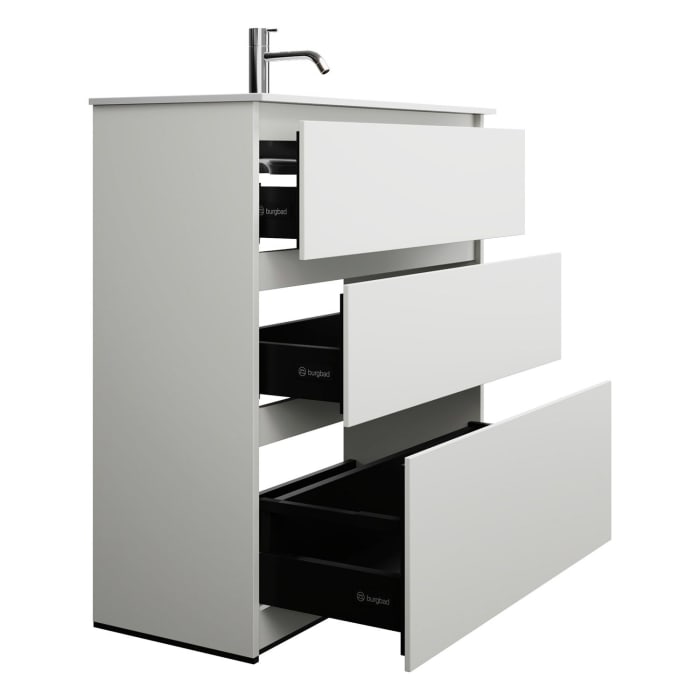 burgbad Lin20 Waschtischunterschrank mit Mineralguss-Waschtisch 82 cm, 3 Auszüge