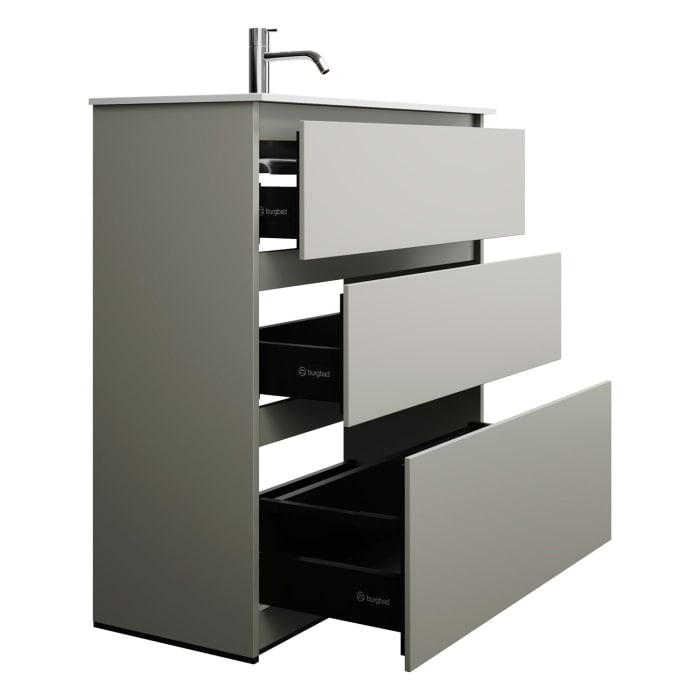 burgbad Lin20 Waschtischunterschrank mit Mineralguss-Waschtisch 82 cm, 3 Auszüge