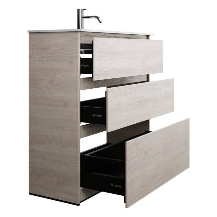 burgbad Lin20 Waschtischunterschrank mit Mineralguss-Waschtisch 82 cm, 3 Auszüge