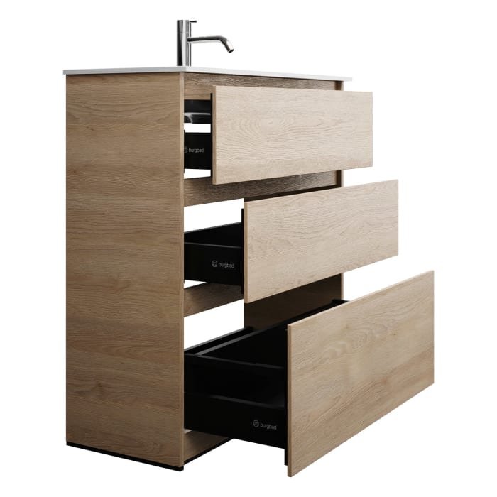 burgbad Lin20 Waschtischunterschrank mit Mineralguss-Waschtisch 82 cm, 3 Auszüge