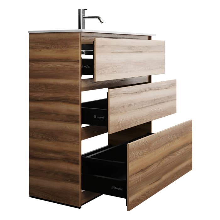 burgbad Lin20 Waschtischunterschrank mit Mineralguss-Waschtisch 82 cm, 3 Auszüge