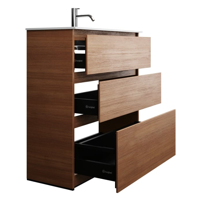 burgbad Lin20 Waschtischunterschrank mit Mineralguss-Waschtisch 82 cm, 3 Auszüge