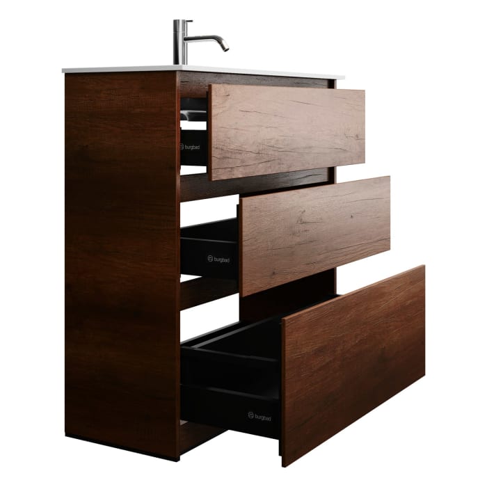 burgbad Lin20 Waschtischunterschrank mit Mineralguss-Waschtisch 82 cm, 3 Auszüge