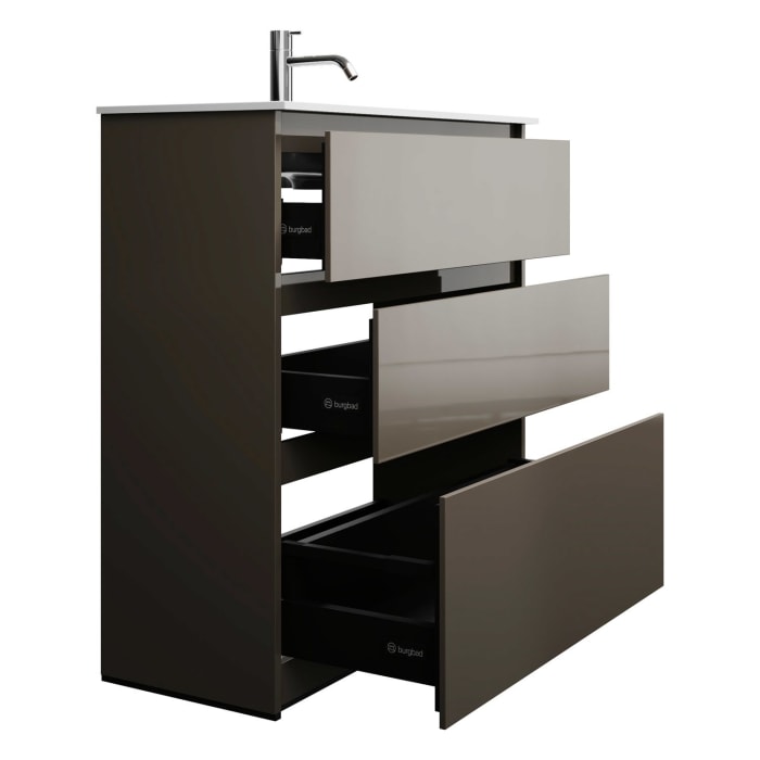 burgbad Lin20 Waschtischunterschrank mit Mineralguss-Waschtisch 82 cm, 3 Auszüge