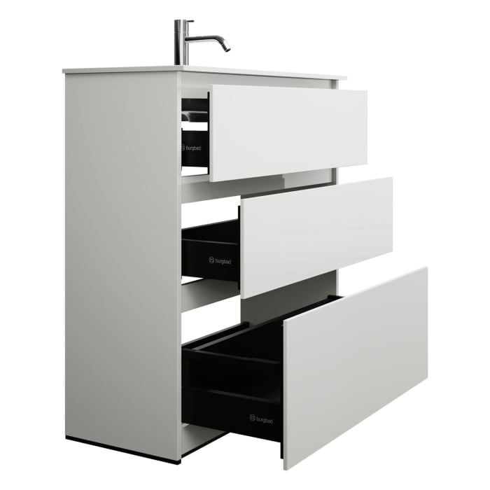 burgbad Lin20 Waschtischunterschrank mit Mineralguss-Waschtisch 82 cm, 3 Auszüge