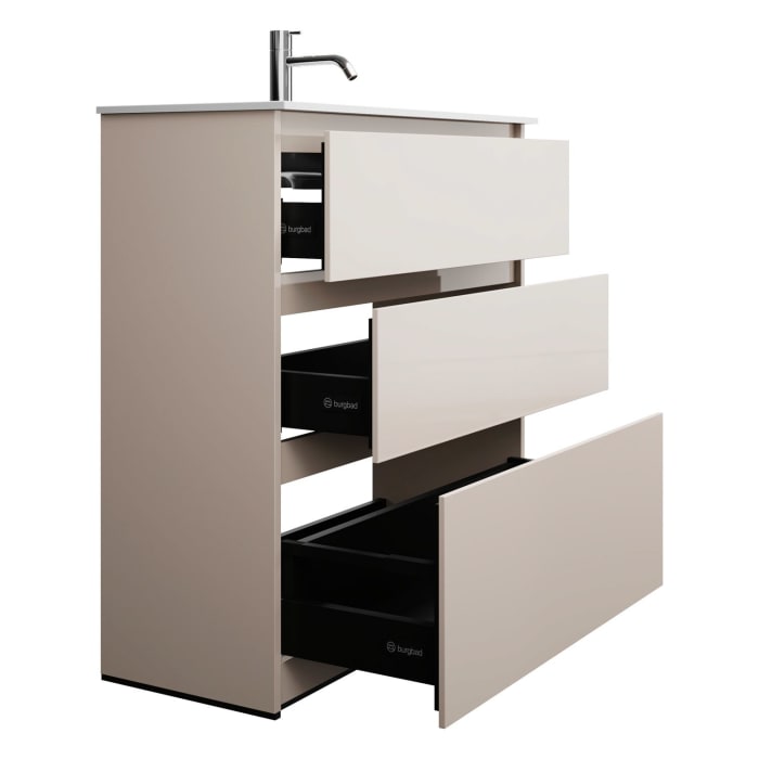 burgbad Lin20 Waschtischunterschrank mit Mineralguss-Waschtisch 82 cm, 3 Auszüge