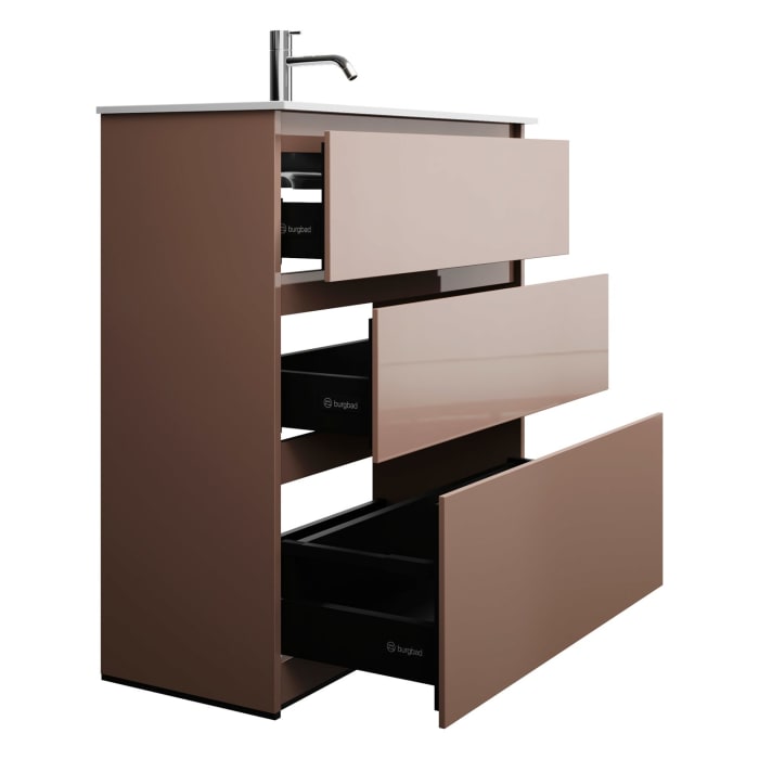 burgbad Lin20 Waschtischunterschrank mit Mineralguss-Waschtisch 82 cm, 3 Auszüge