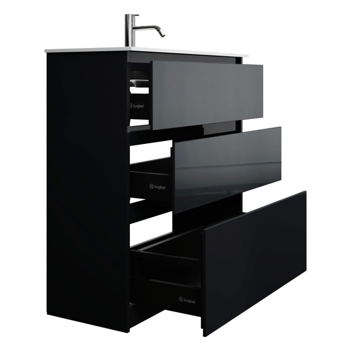 burgbad Lin20 Waschtischunterschrank mit Mineralguss-Waschtisch 82 cm, 3 Auszüge