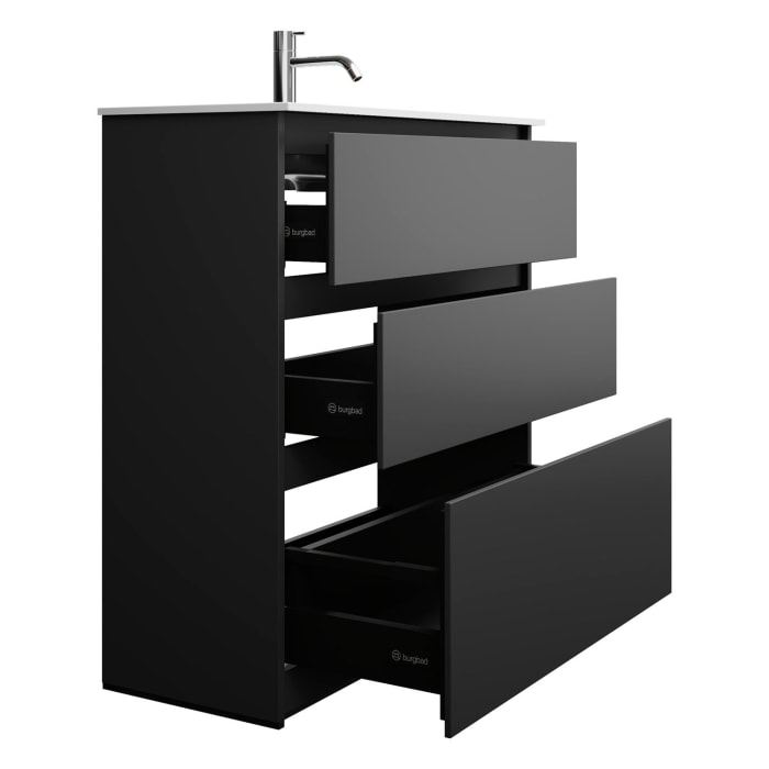 burgbad Lin20 Waschtischunterschrank mit Mineralguss-Waschtisch 82 cm, 3 Auszüge