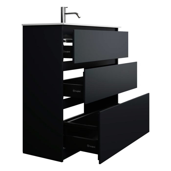 burgbad Lin20 Waschtischunterschrank mit Mineralguss-Waschtisch 82 cm, 3 Auszüge