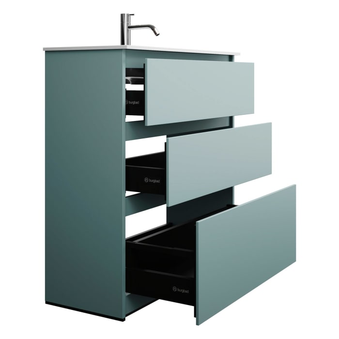 burgbad Lin20 Waschtischunterschrank mit Mineralguss-Waschtisch 82 cm, 3 Auszüge