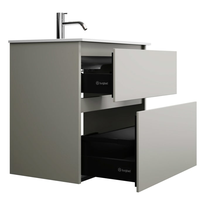 burgbad Lin20 Waschtischunterschrank mit Mineralguss-Waschtisch 62 cm, 2 Auszüge