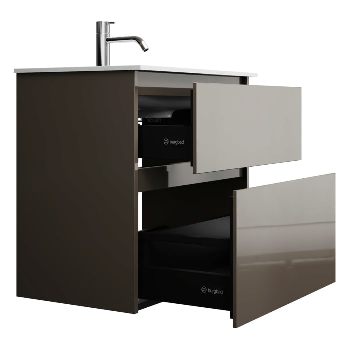 burgbad Lin20 Waschtischunterschrank mit Mineralguss-Waschtisch 62 cm, 2 Auszüge