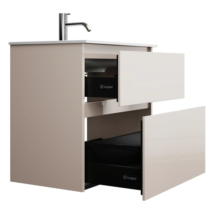 burgbad Lin20 Waschtischunterschrank mit Mineralguss-Waschtisch 62 cm, 2 Auszüge