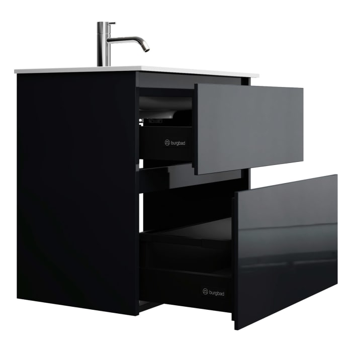 burgbad Lin20 Waschtischunterschrank mit Mineralguss-Waschtisch 62 cm, 2 Auszüge