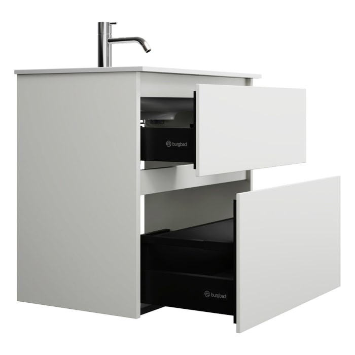 burgbad Lin20 Waschtischunterschrank mit Mineralguss-Waschtisch 62 cm, 2 Auszüge