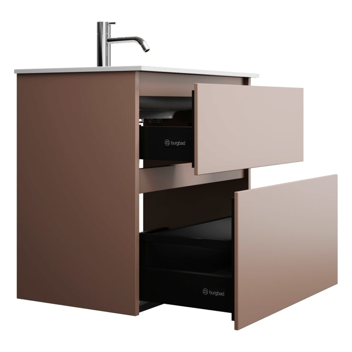 burgbad Lin20 Waschtischunterschrank mit Mineralguss-Waschtisch 62 cm, 2 Auszüge