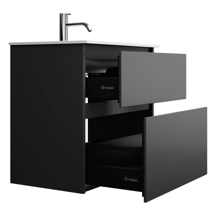 burgbad Lin20 Waschtischunterschrank mit Mineralguss-Waschtisch 62 cm, 2 Auszüge