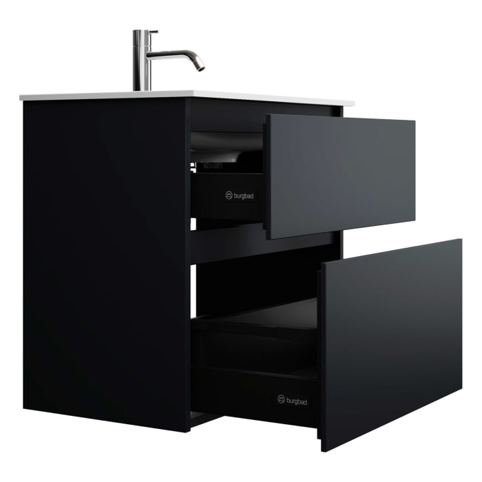 burgbad Lin20 Waschtischunterschrank mit Mineralguss-Waschtisch 62 cm, 2 Auszüge