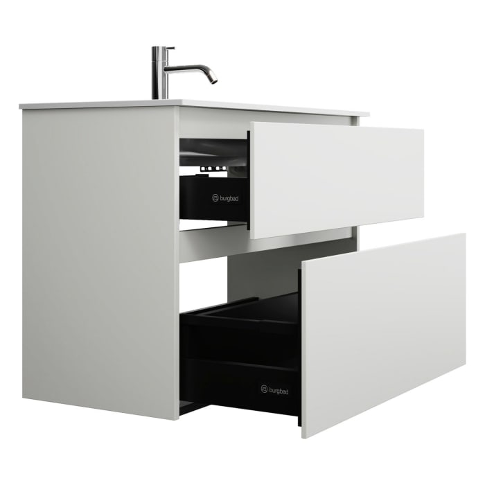 burgbad Lin20 Waschtischunterschrank mit Mineralguss-Waschtisch 82 cm, 2 Auszüge