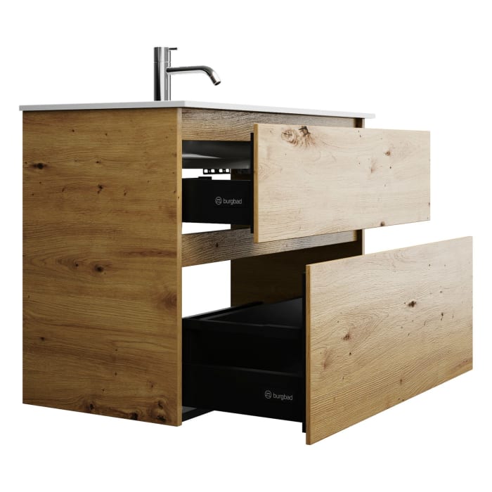 burgbad Lin20 Waschtischunterschrank mit Mineralguss-Waschtisch 82 cm, 2 Auszüge