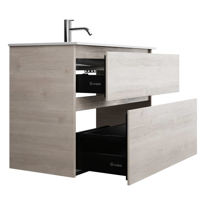 burgbad Lin20 Waschtischunterschrank mit Mineralguss-Waschtisch 82 cm, 2 Auszüge