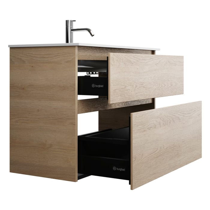 burgbad Lin20 Waschtischunterschrank mit Mineralguss-Waschtisch 82 cm, 2 Auszüge