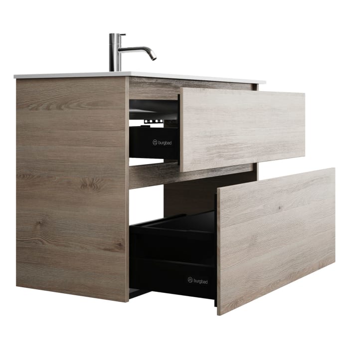 burgbad Lin20 Waschtischunterschrank mit Mineralguss-Waschtisch 82 cm, 2 Auszüge