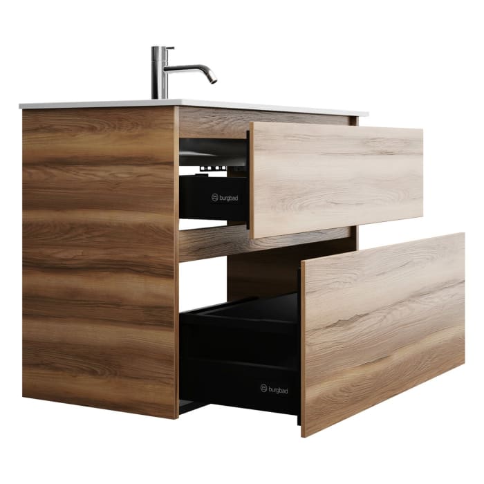 burgbad Lin20 Waschtischunterschrank mit Mineralguss-Waschtisch 82 cm, 2 Auszüge