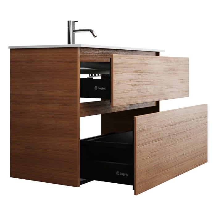 burgbad Lin20 Waschtischunterschrank mit Mineralguss-Waschtisch 82 cm, 2 Auszüge