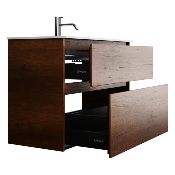 burgbad Lin20 Waschtischunterschrank mit Mineralguss-Waschtisch 82 cm, 2 Auszüge