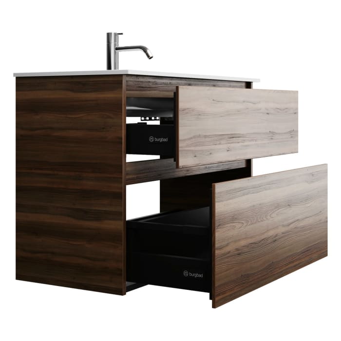 burgbad Lin20 Waschtischunterschrank mit Mineralguss-Waschtisch 82 cm, 2 Auszüge